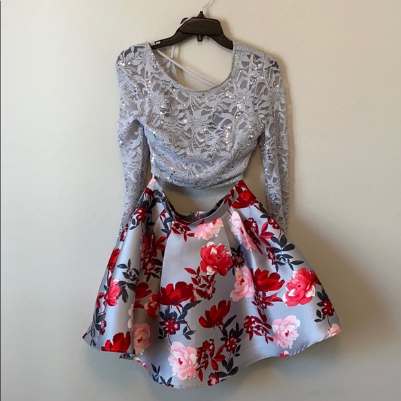 B Darlin Dresses & Skirts - B. Darlin Red Floral Two Piece Dress Crop Top
